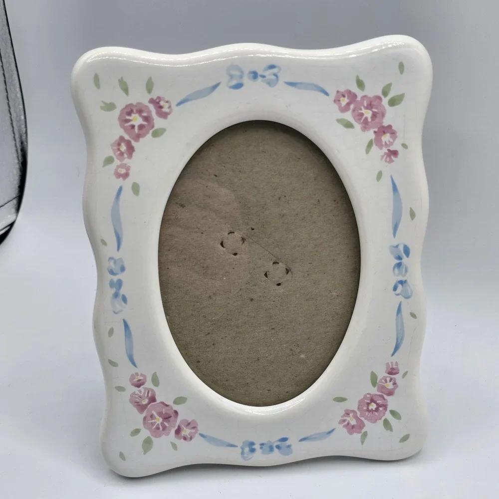 Ceramic Photo Frame Pink‎ Tea Roses Simple Oval Display Cottagecore Vtg Granny